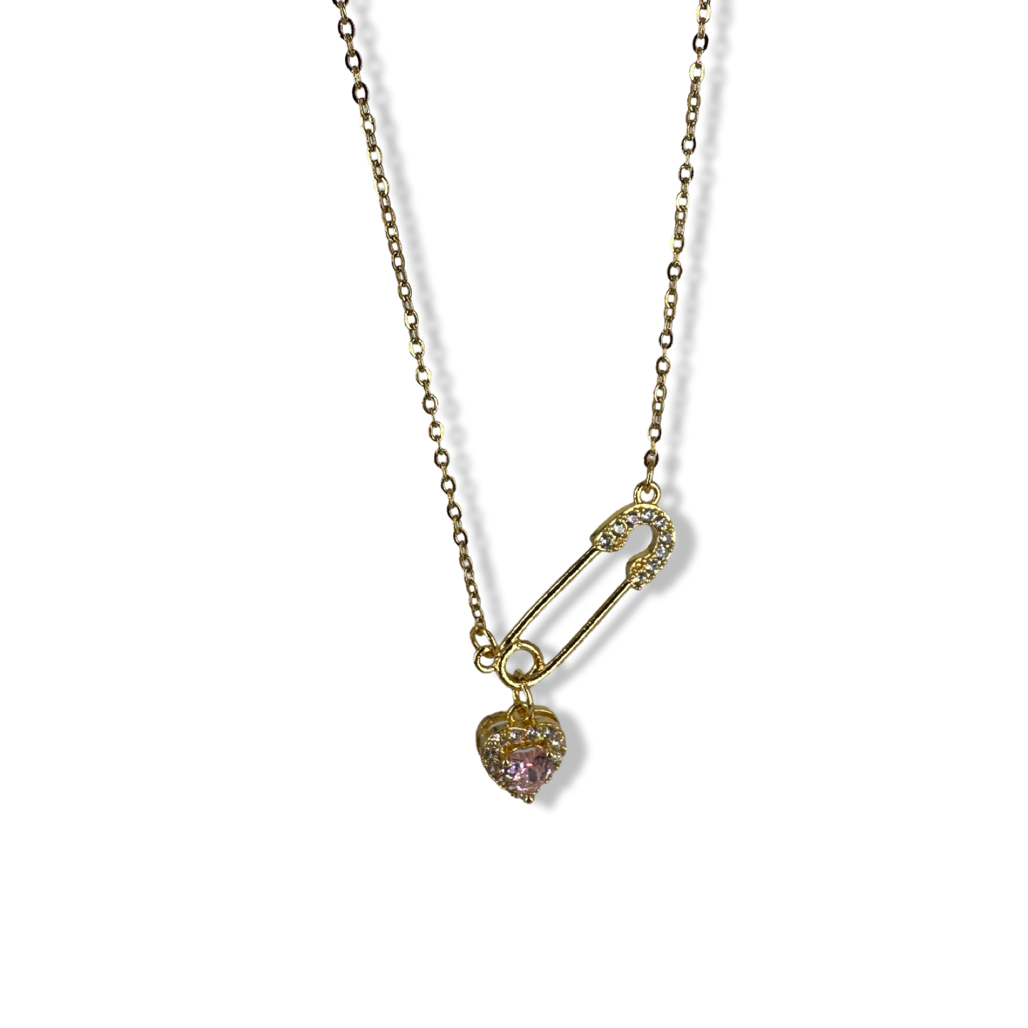 Pinky heart sparkly pin necklace