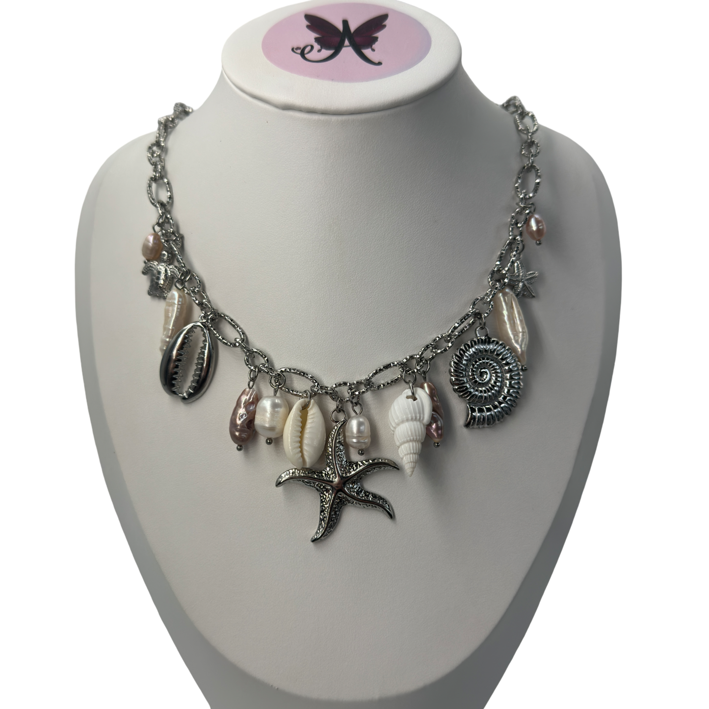 Chunky silvery summer charms necklace