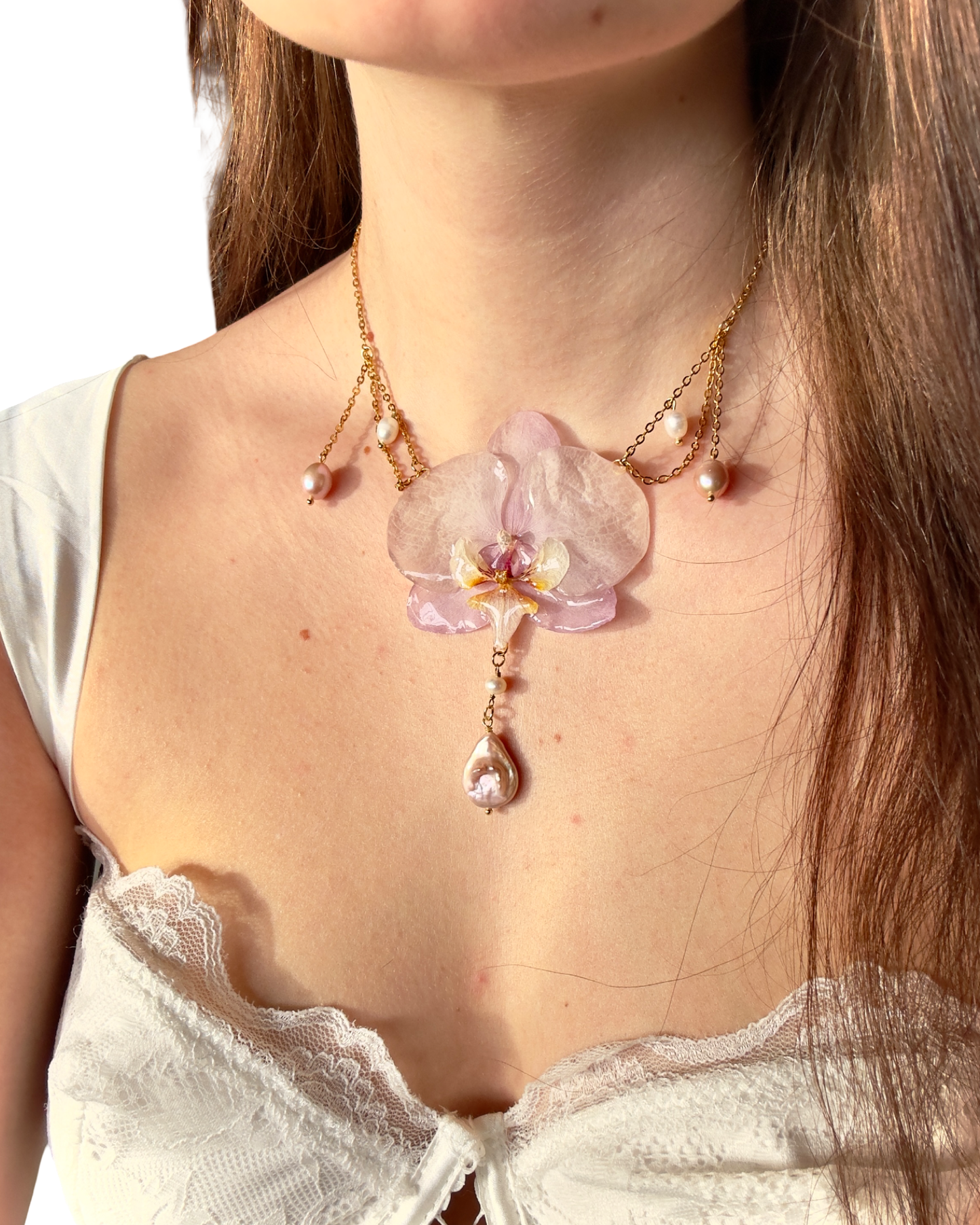 Mystic pearls orchid necklace
