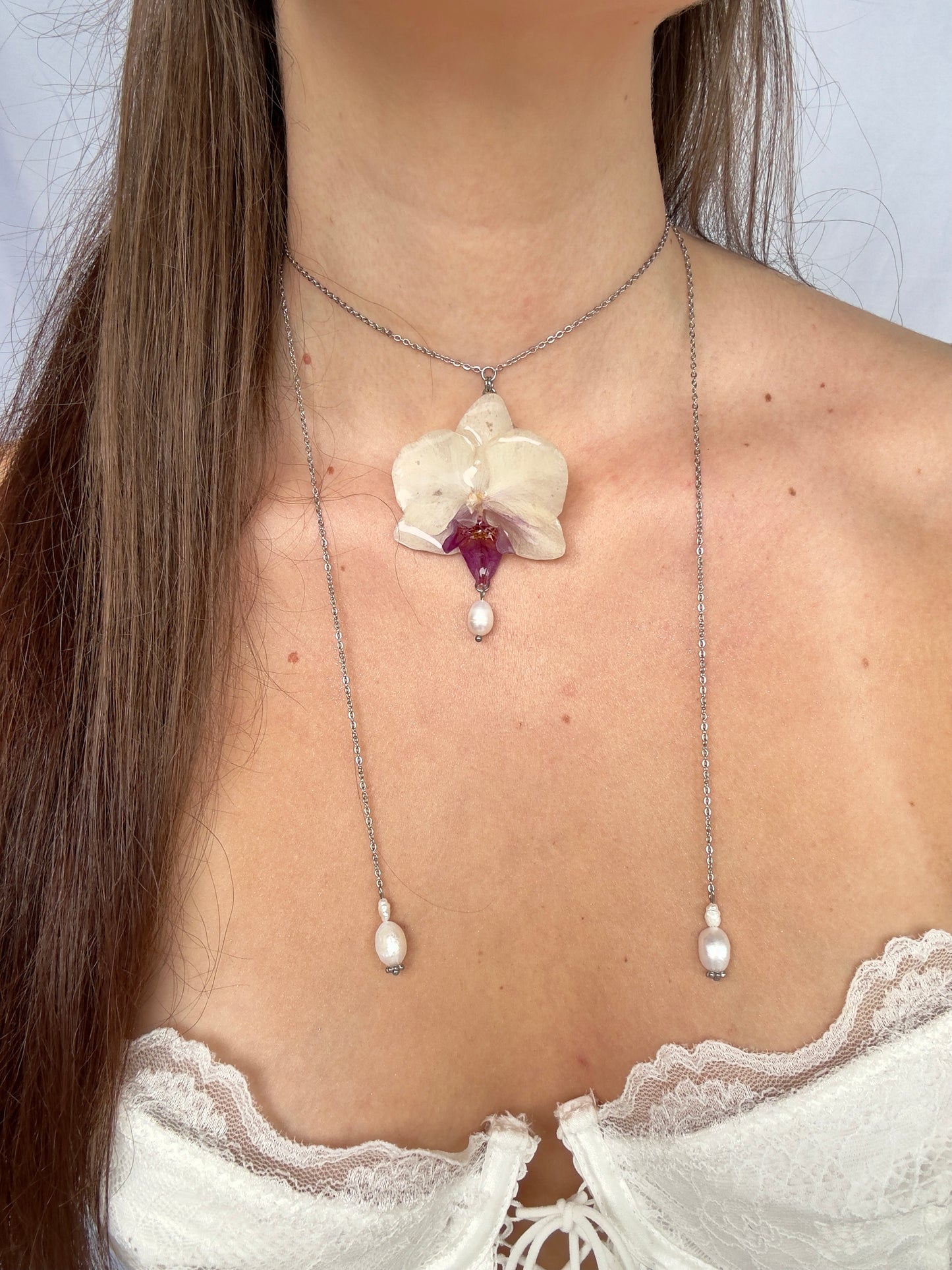 Coral orchid wrap up necklace