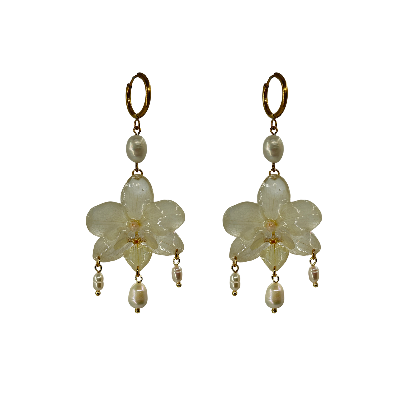 White pearly orchid earrings