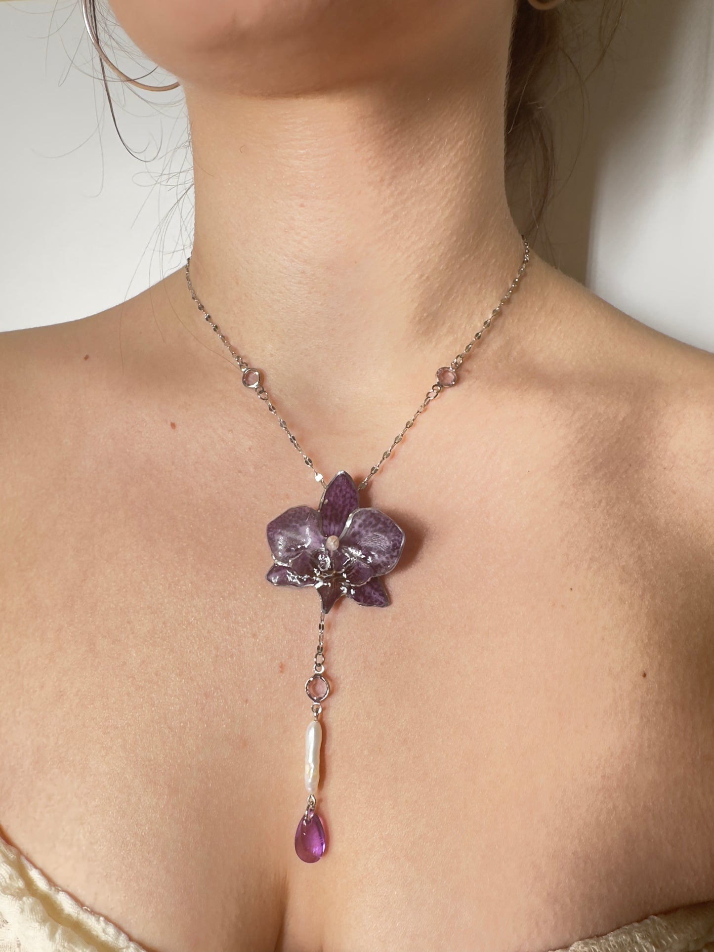Purple dainty magic orchid necklace