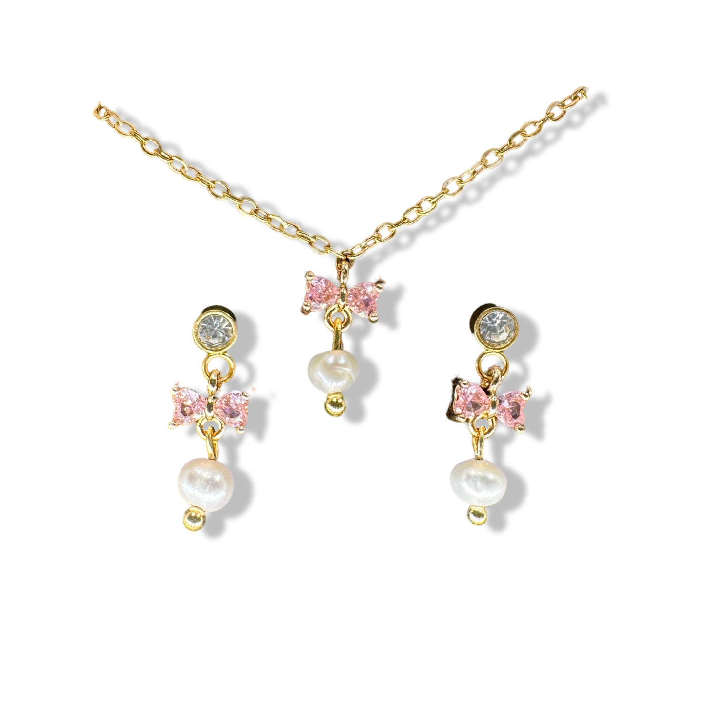 Minimalistic bow pearl pinky sparkly set