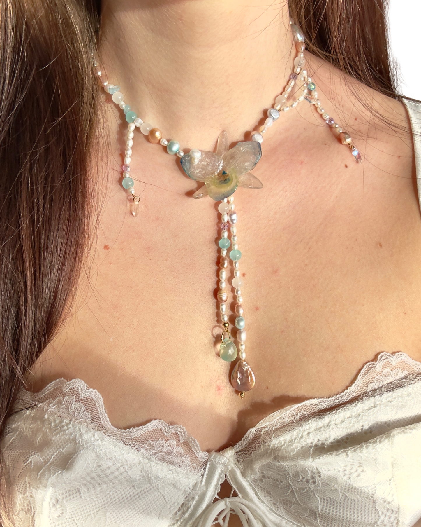 Pearly tide orchid necklace