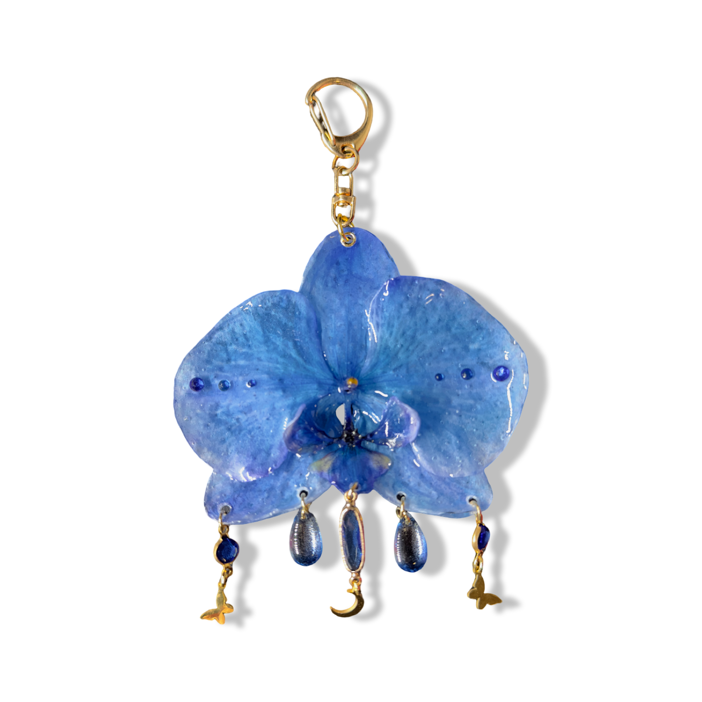 Blue glossy orchid bag charm