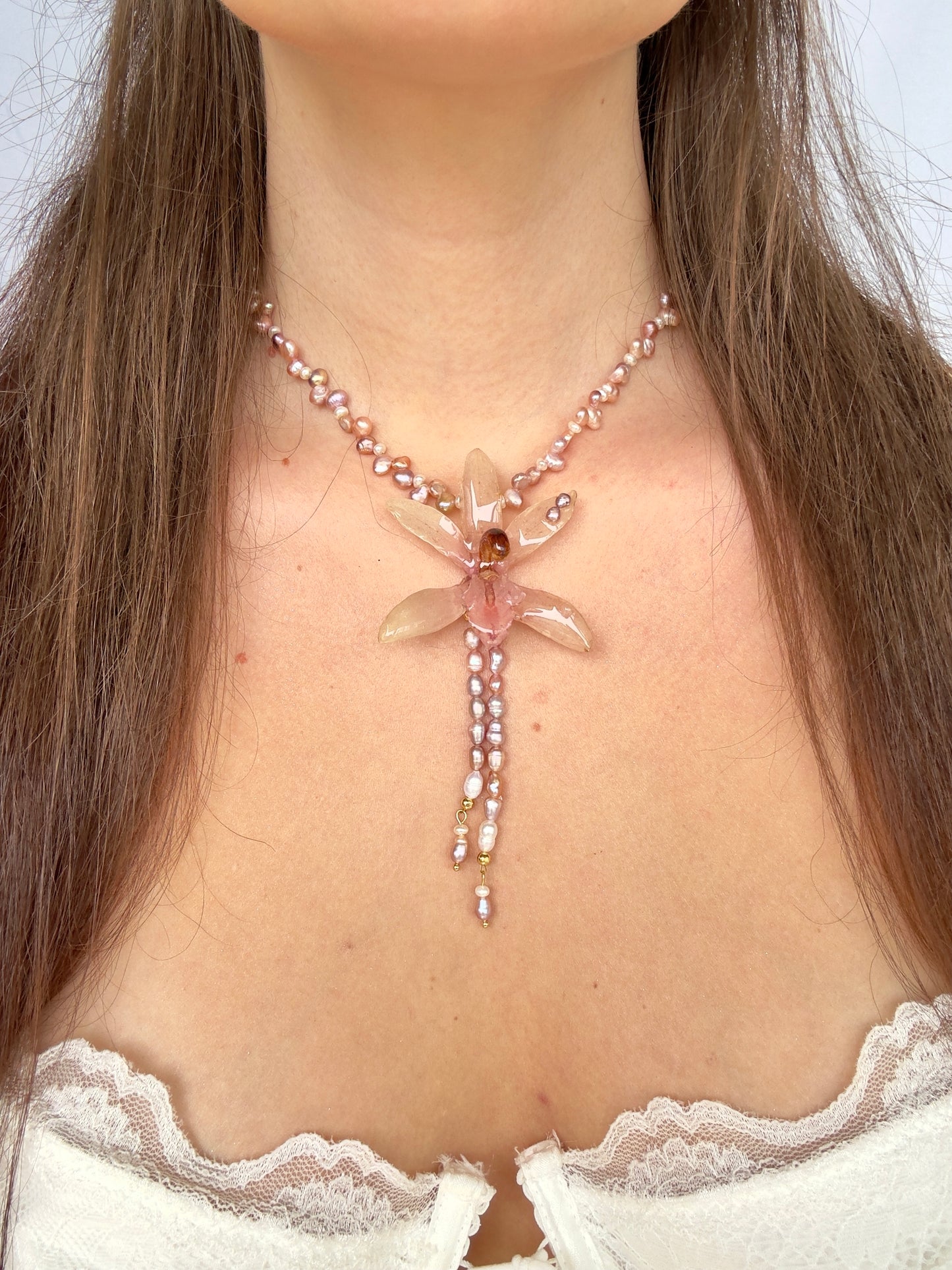 Fairytale pearly orchid necklace