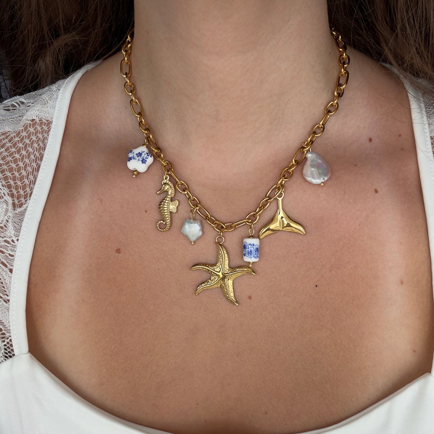 Summer porcelian charms necklace