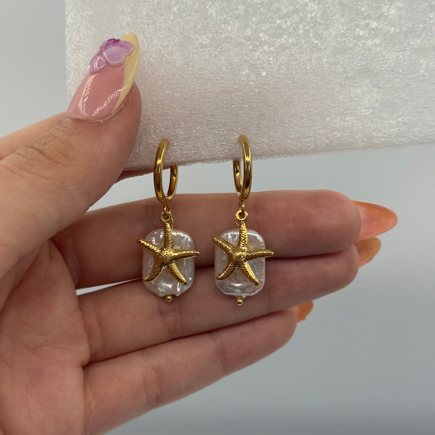 Starfish rectangle hoops earrings