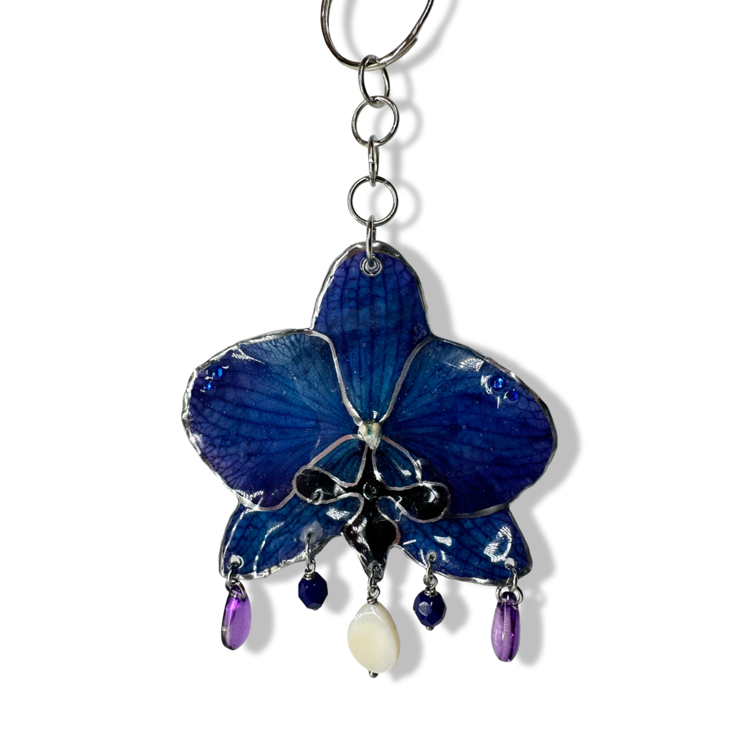 Dark blue orchid bag charm