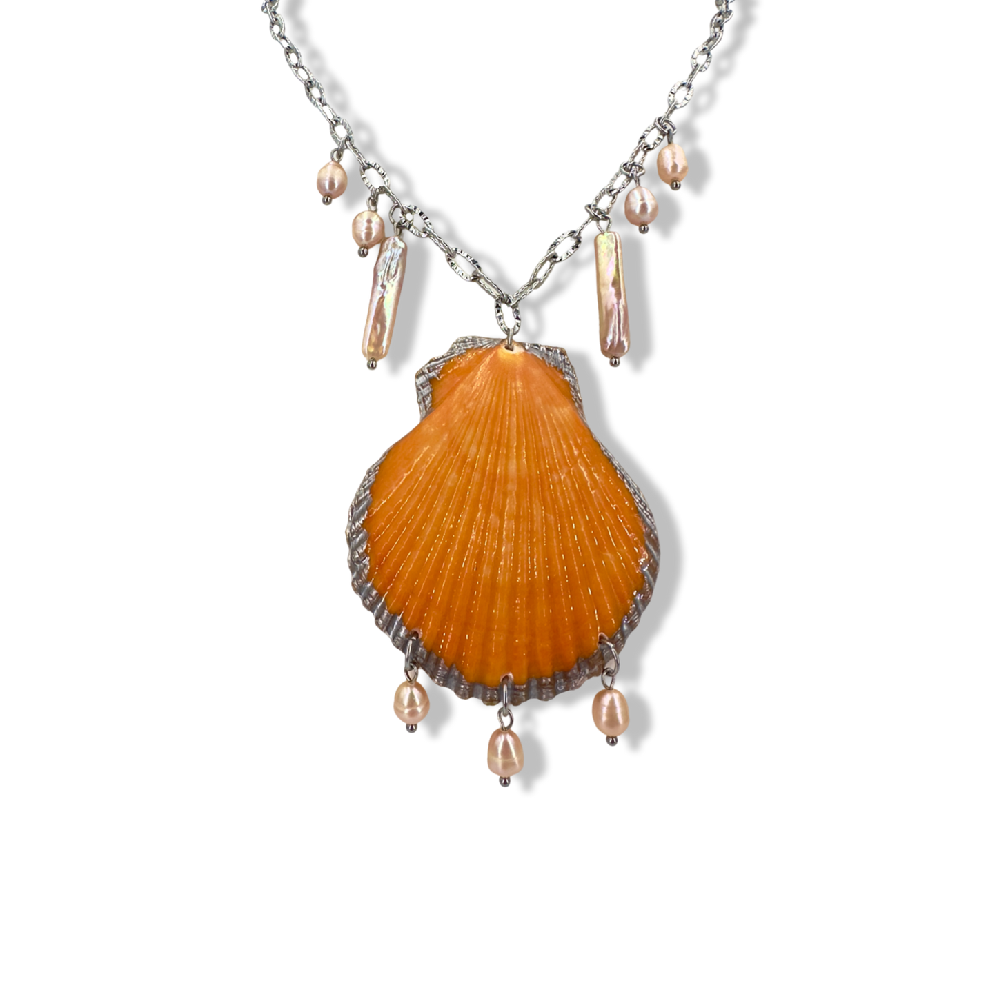 Orange seashell pearly necklace