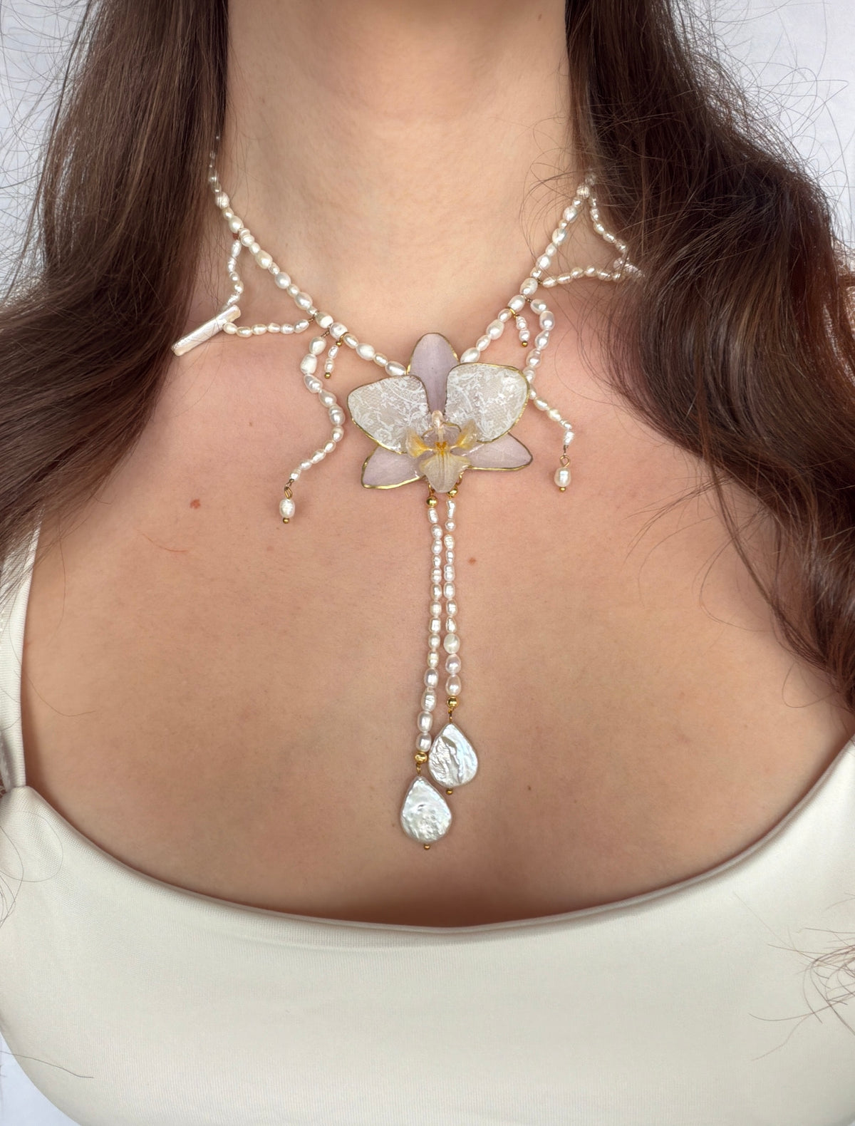 Lunessa pearl orchid necklace