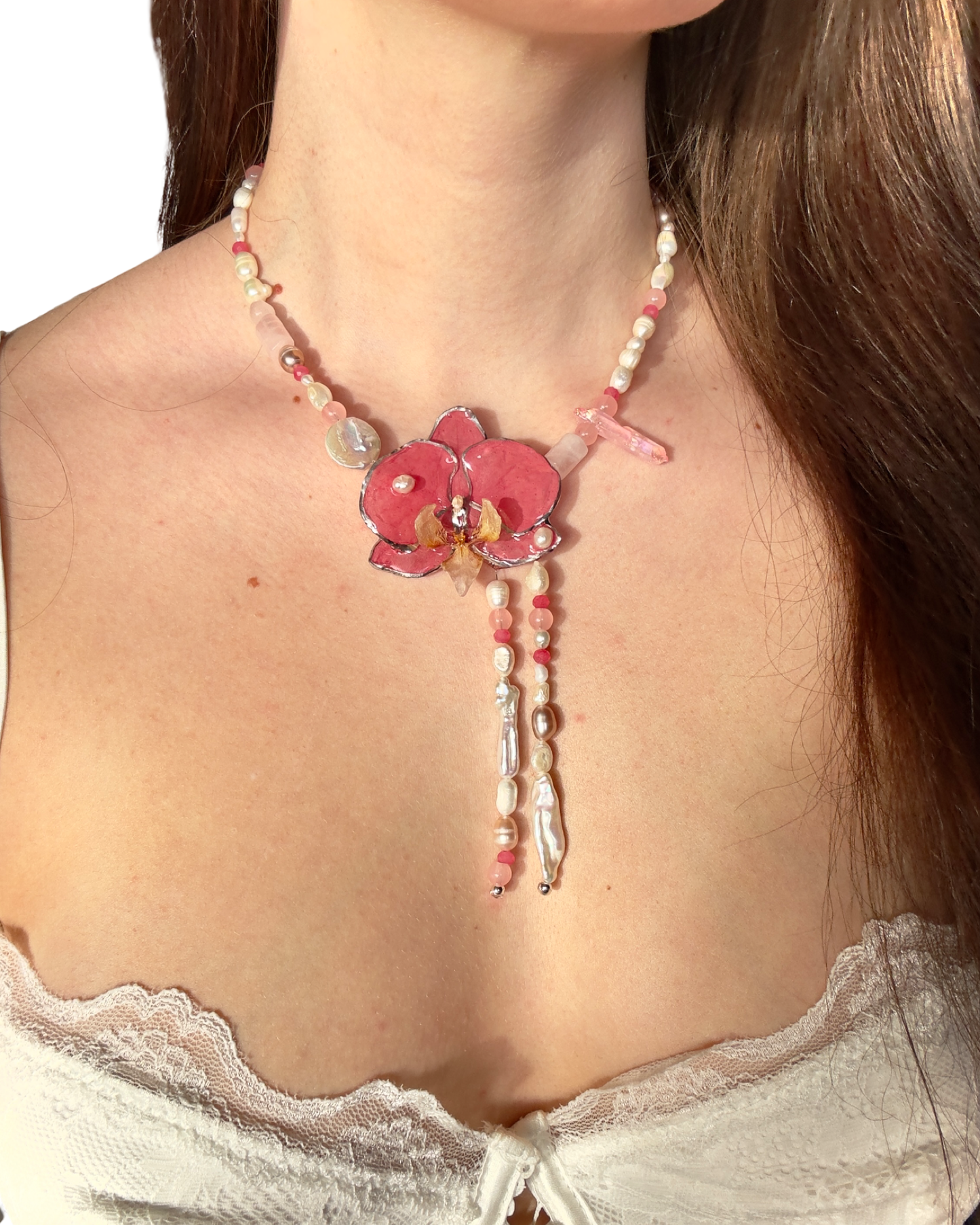 Blush crystal orchid necklace