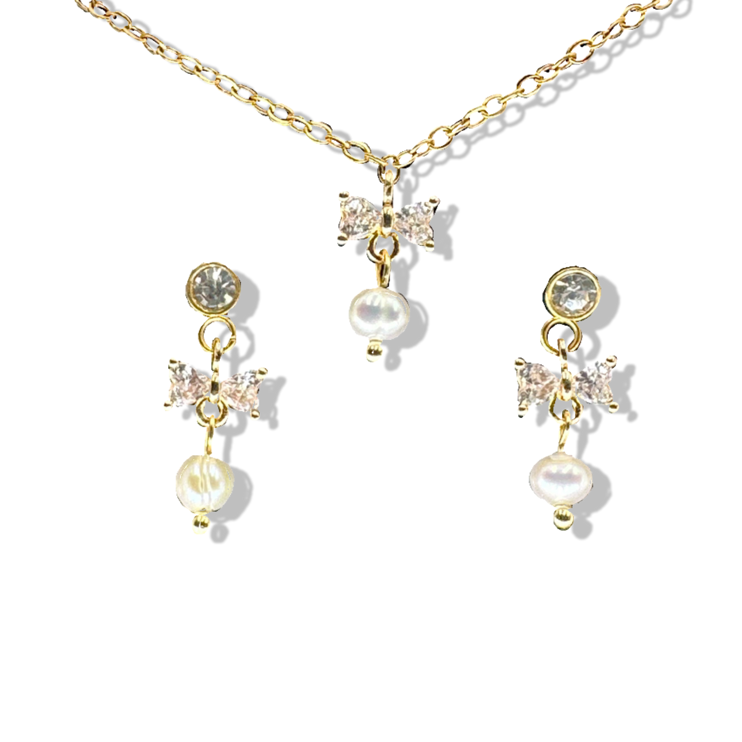 Minimalistic bow pearl sparkly set