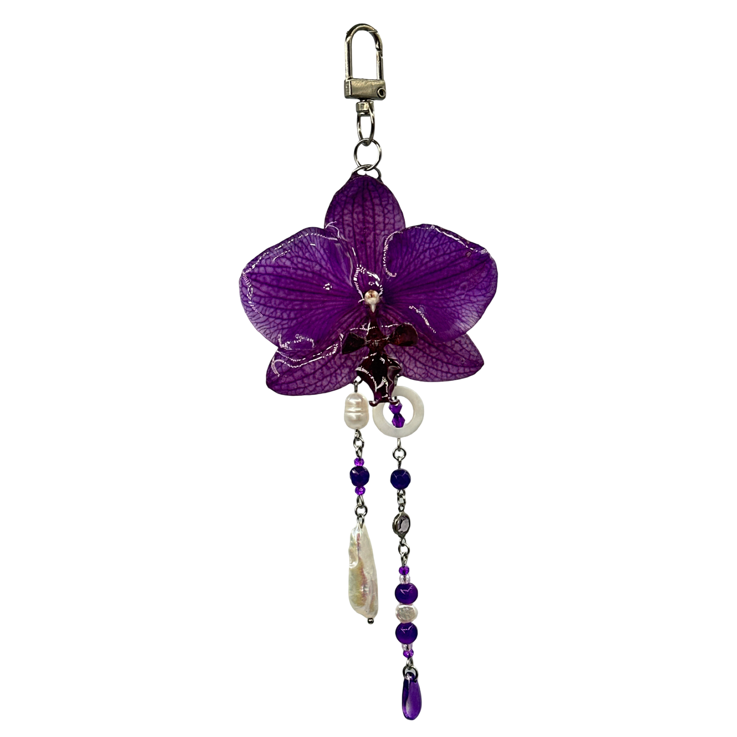 Purple dreamy glossy orchid bag charm