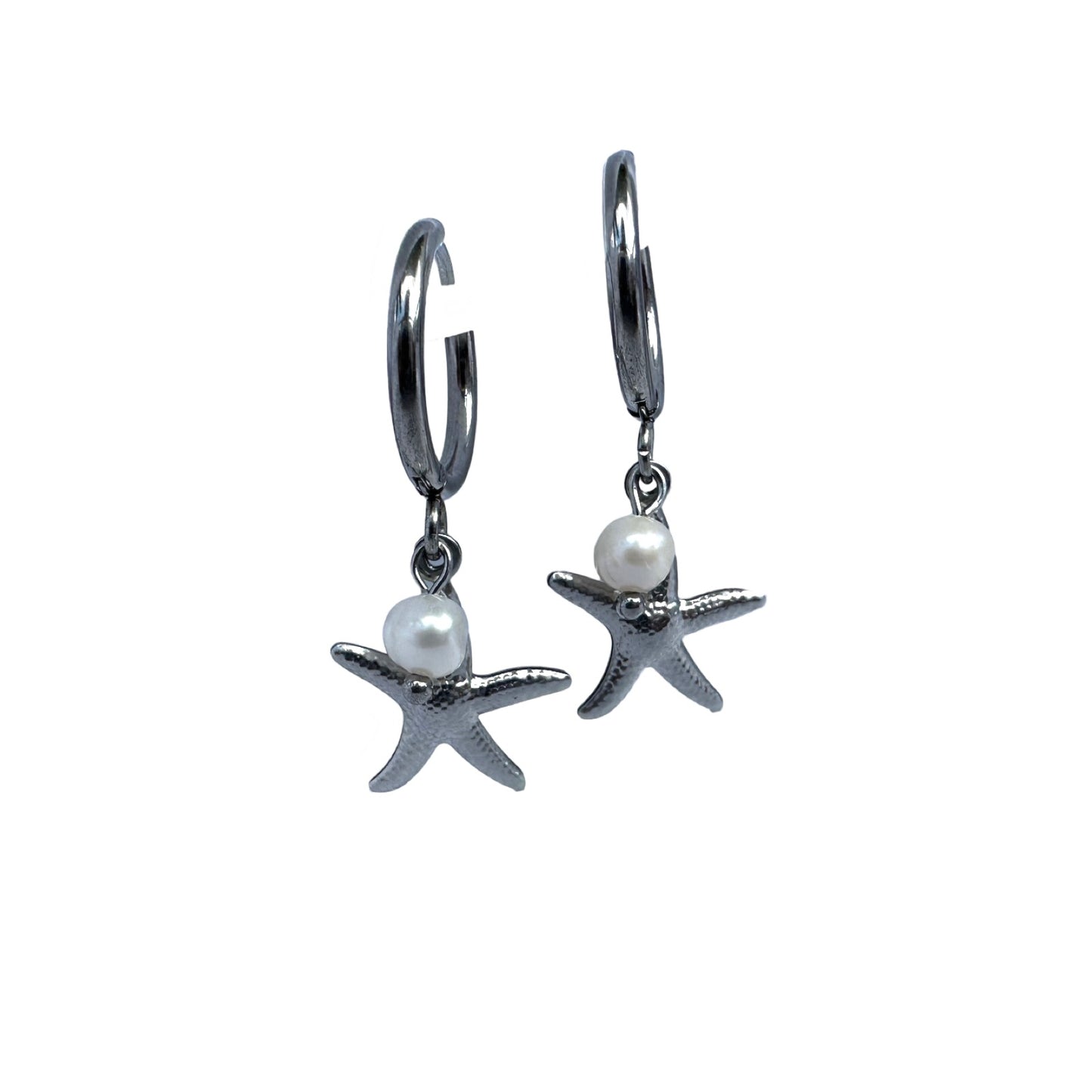 Starfish pearl hoops earrings