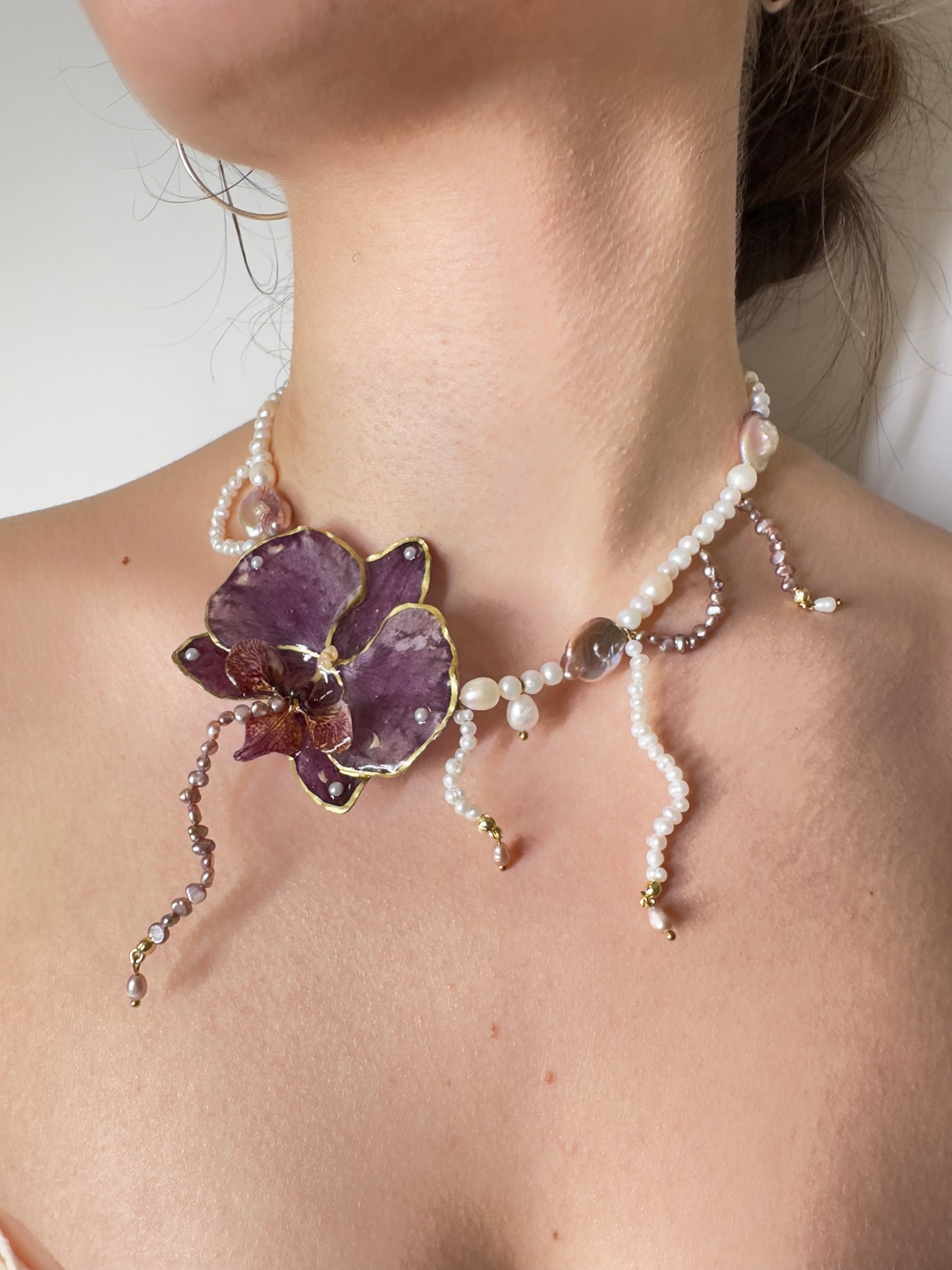Magic swirl purple orchid necklace