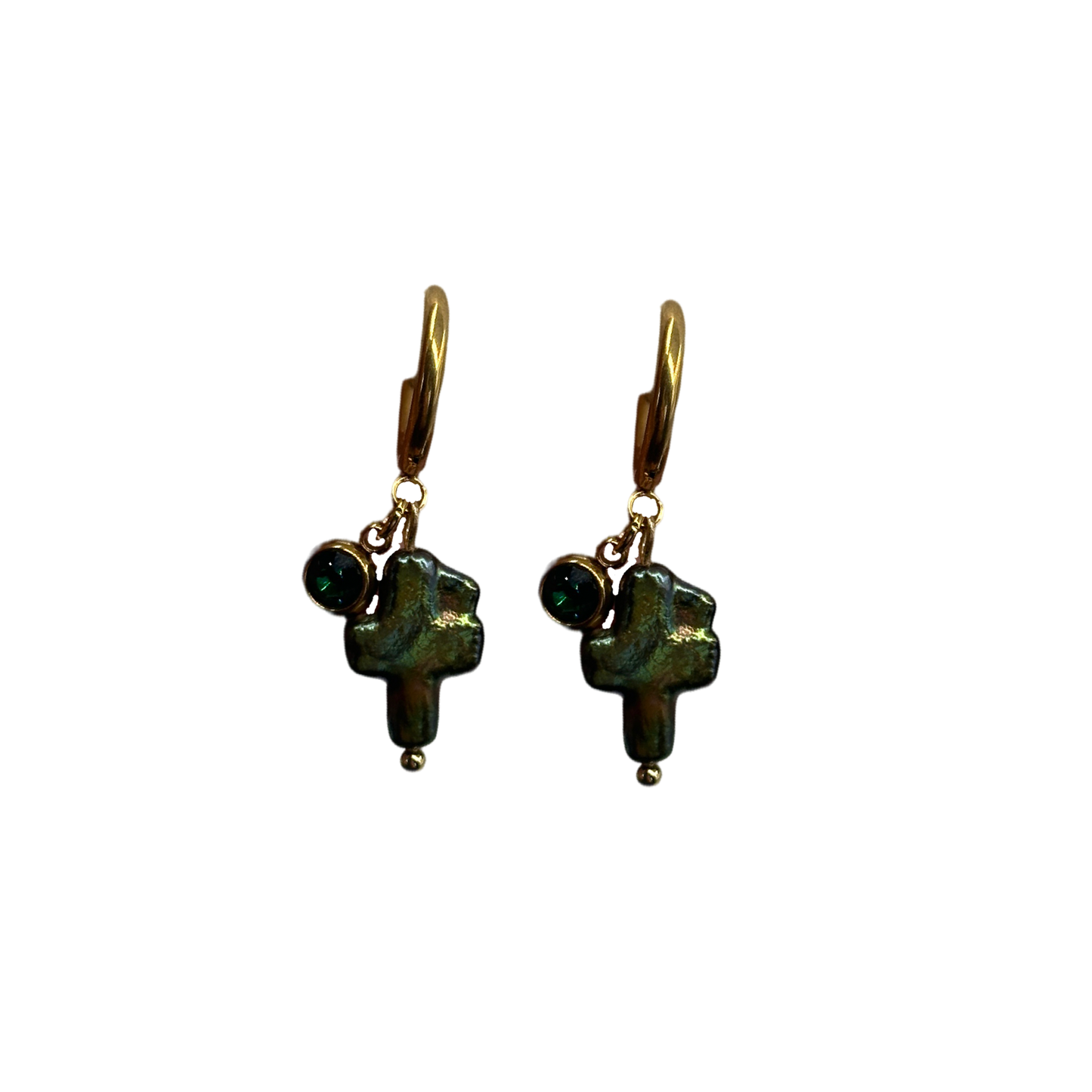 Dark green cross earrings
