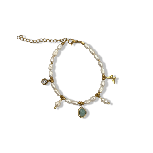 Pearly charm green jade bracelet