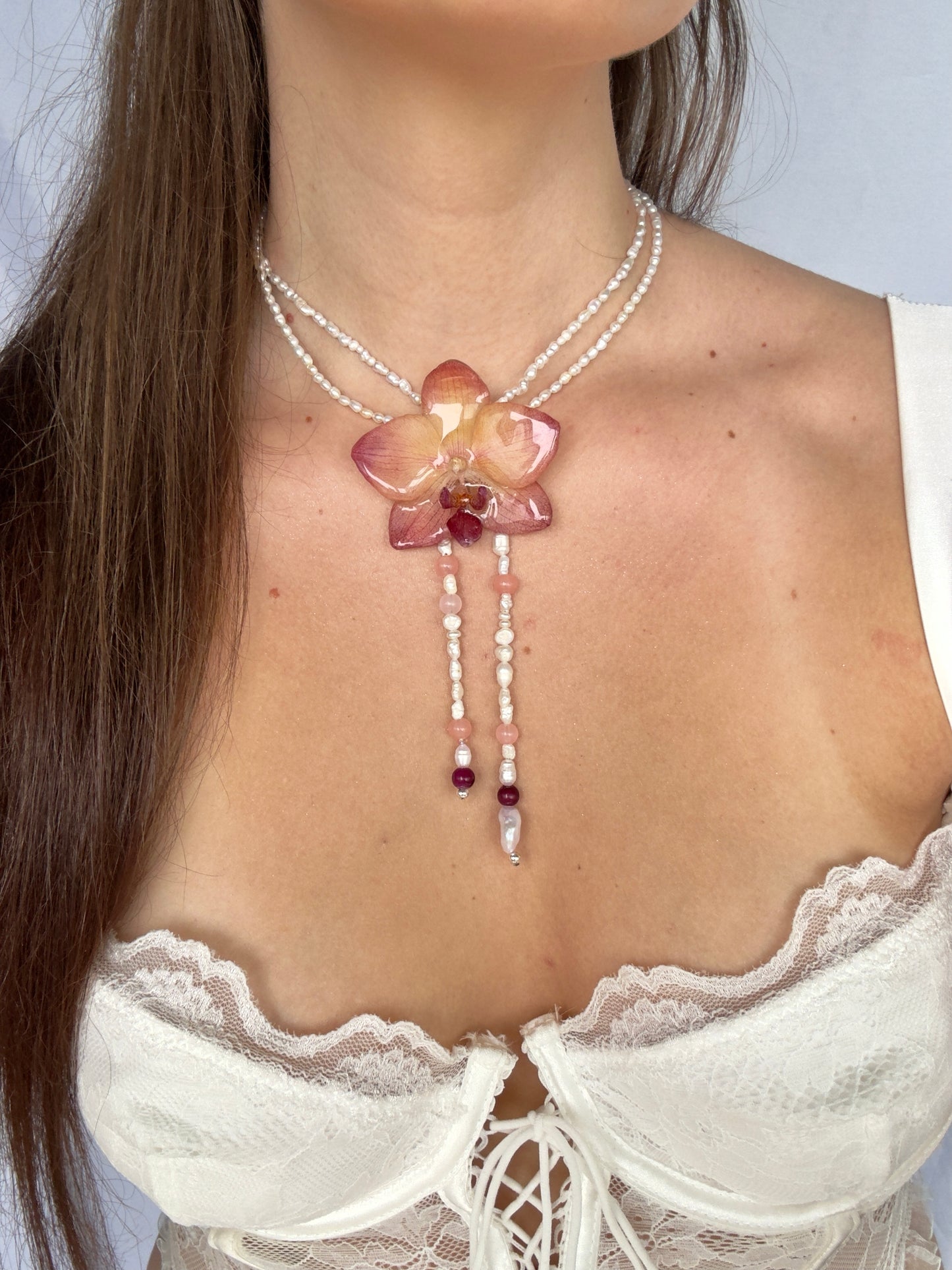Enchanted sunset orchid necklace