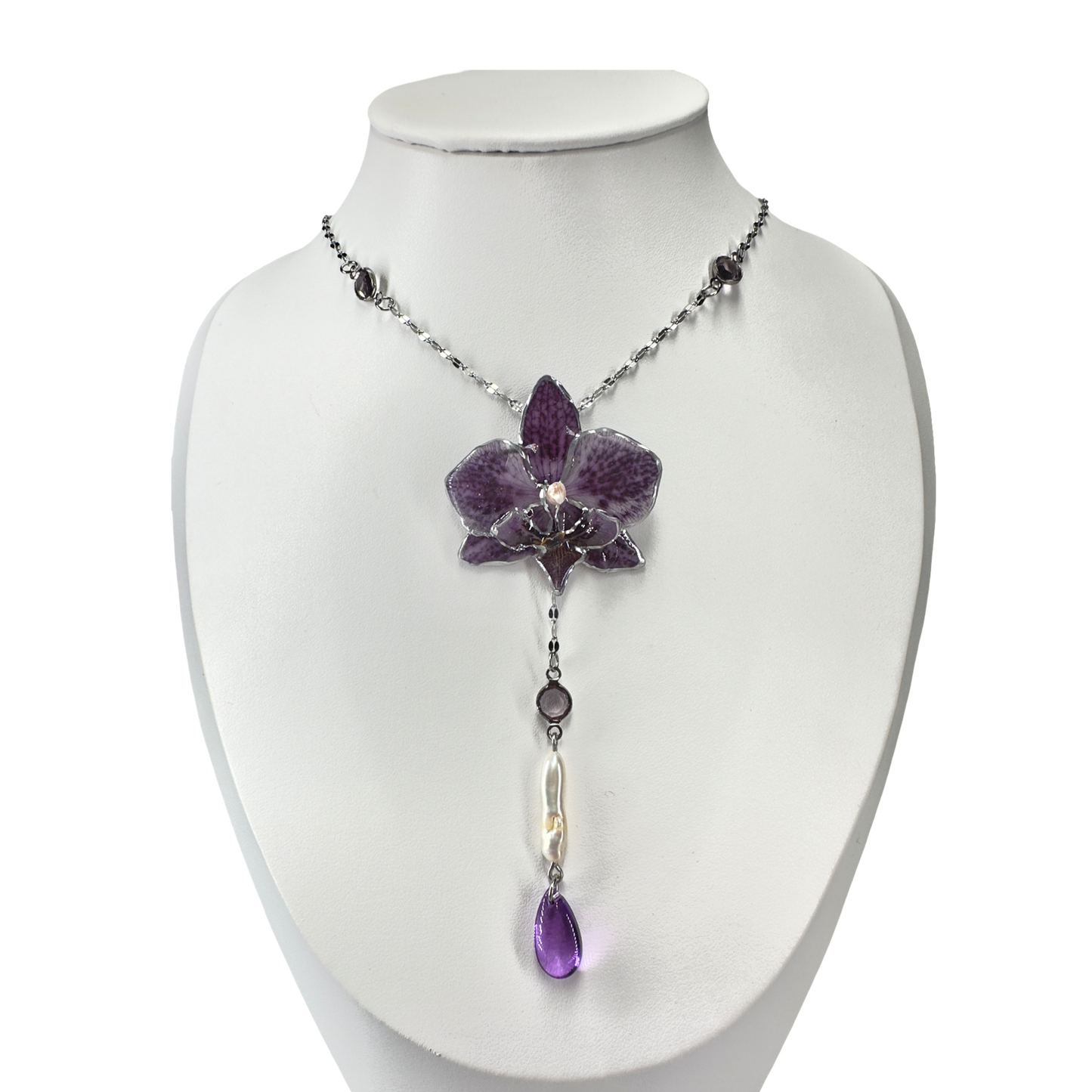 Purple dainty magic orchid necklace