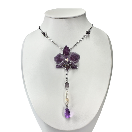 Purple dainty magic orchid necklace