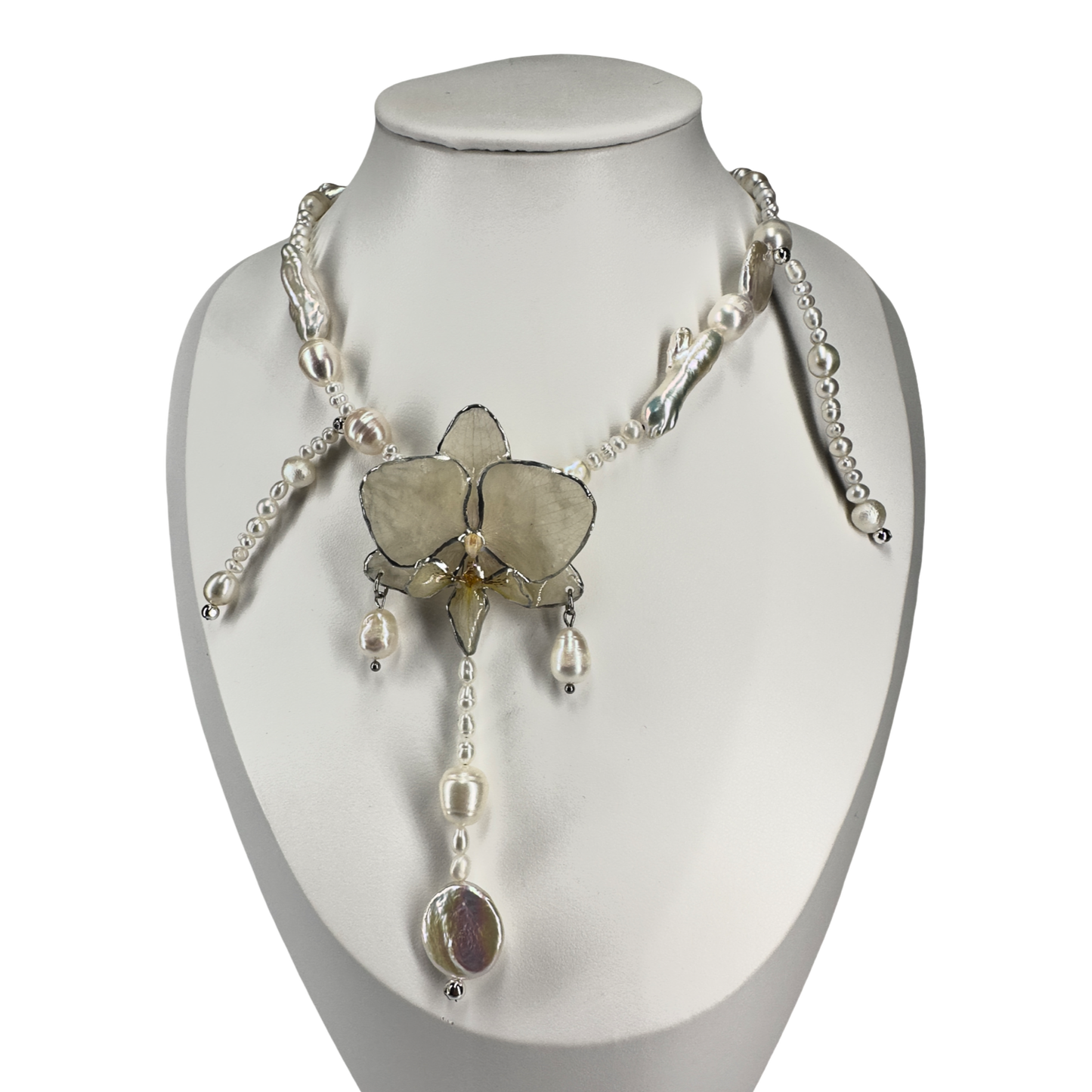 Pearly heavenly orchid necklace