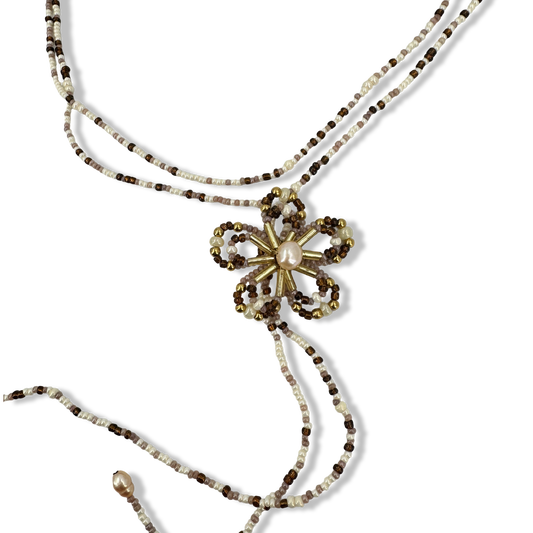 Autumn flower beaded wrap up necklace