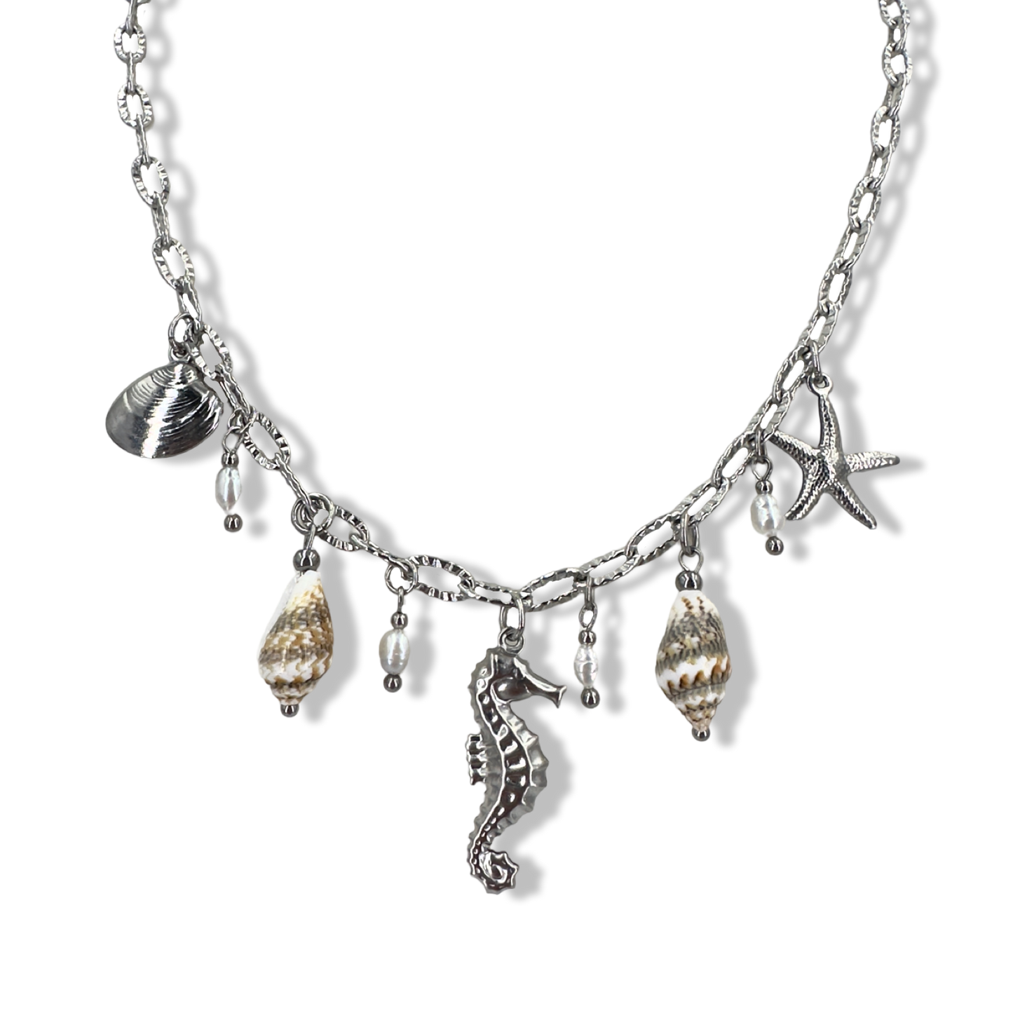 Seahorse&shells pearly summer necklace