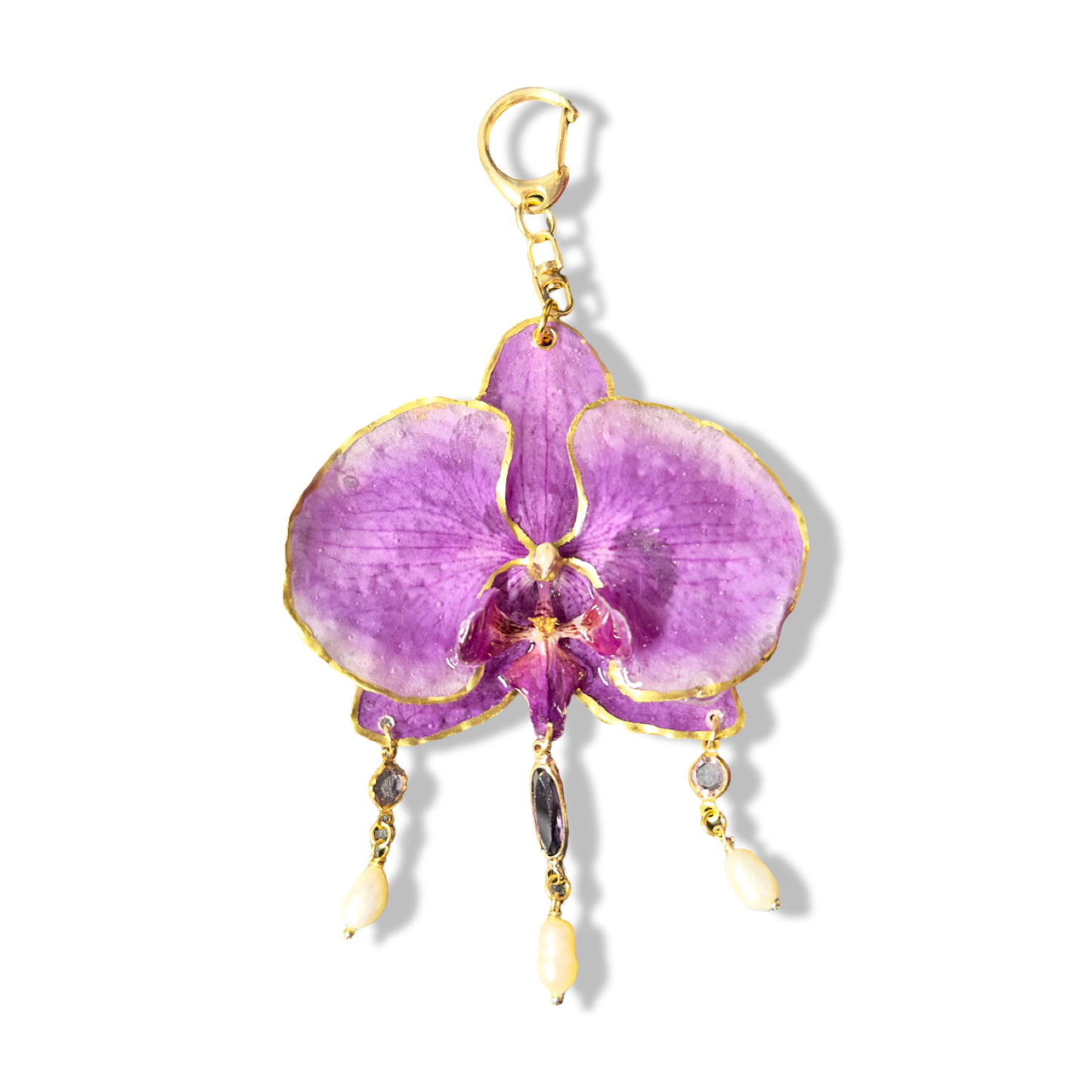 Purple stones orchid bag charm