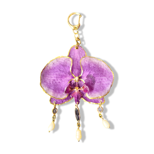 Purple stones orchid bag charm