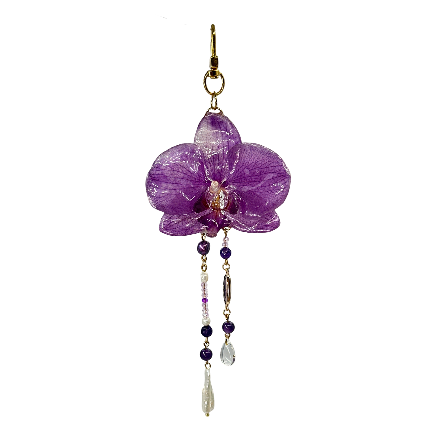 Purple dainty orchid bag charm