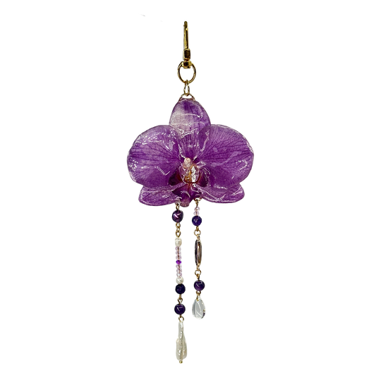 Purple dainty orchid bag charm
