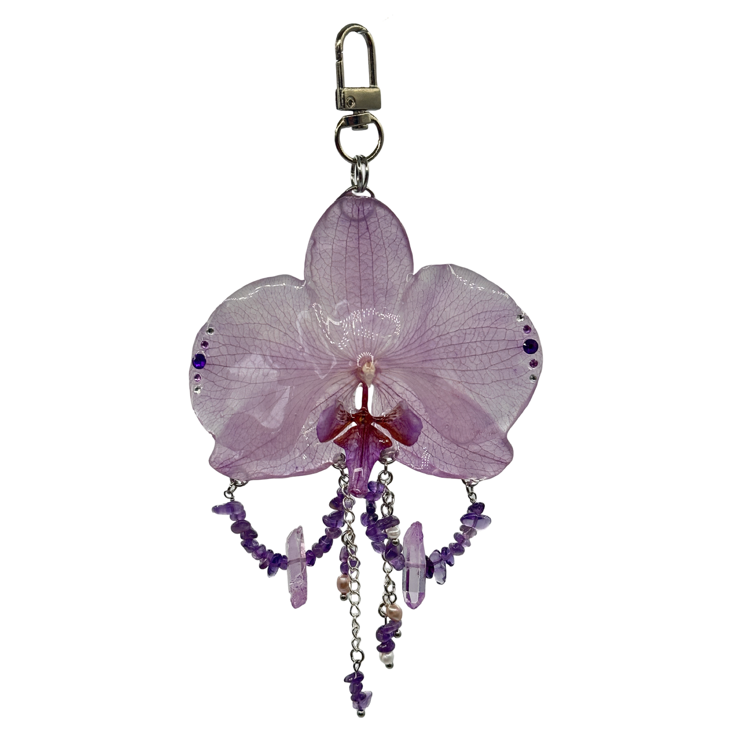 Amethyst enchantment orchid bag charm