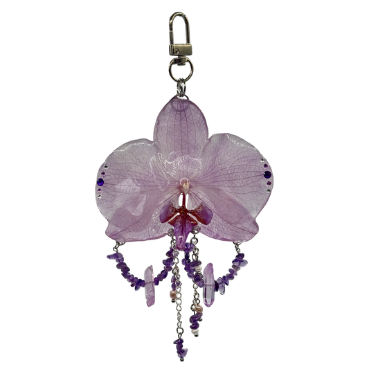 Amethyst enchantment orchid bag charm