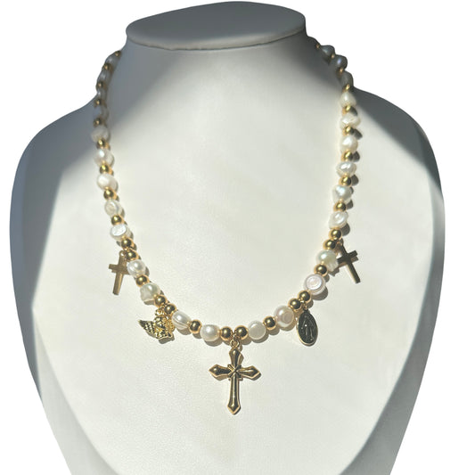 Angel cross pendant necklace