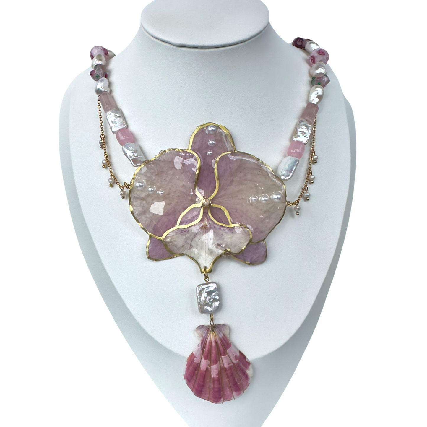 Pink mermaid orchid necklace