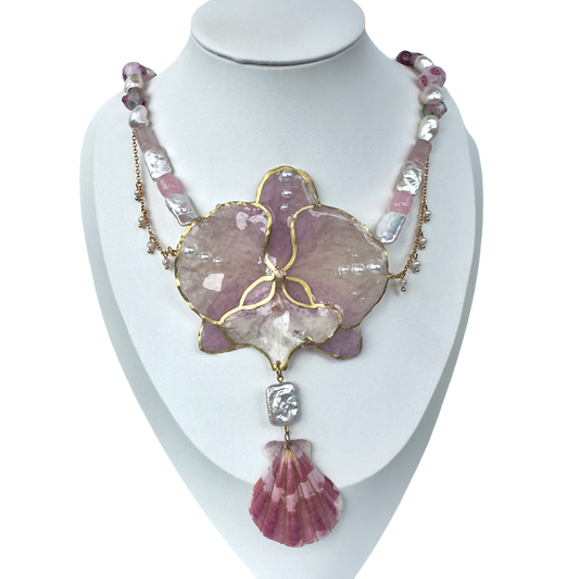 Pink mermaid orchid necklace