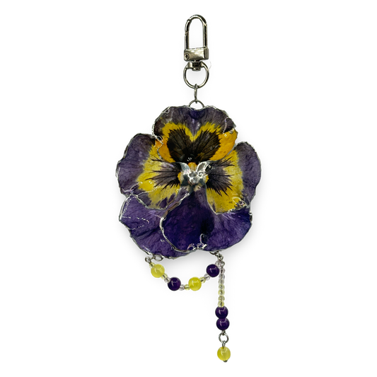 Purple/ yellow pansy bag charm