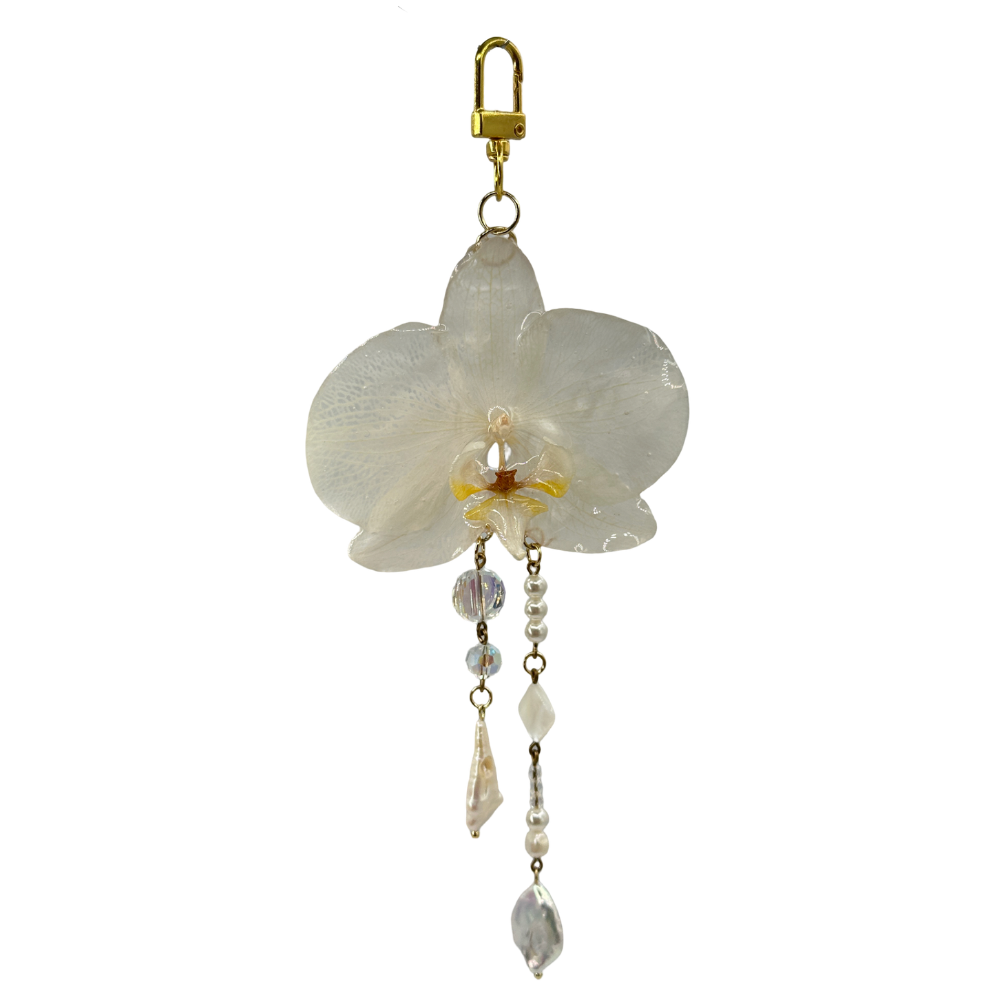 Enchanted white orchid bag charm
