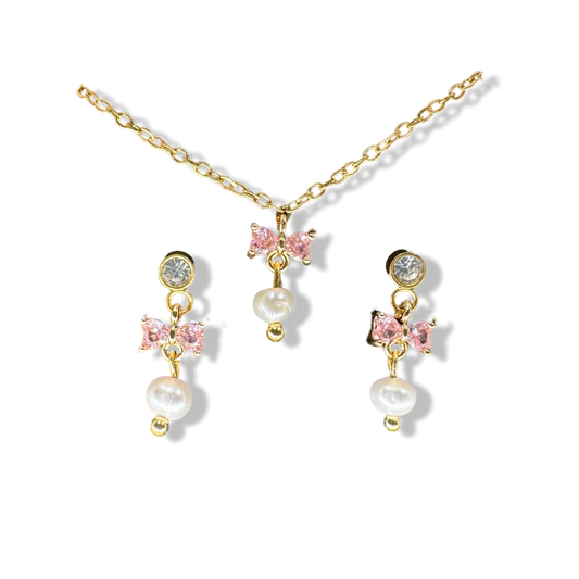 Minimalistic bow pearl pinky sparkly set