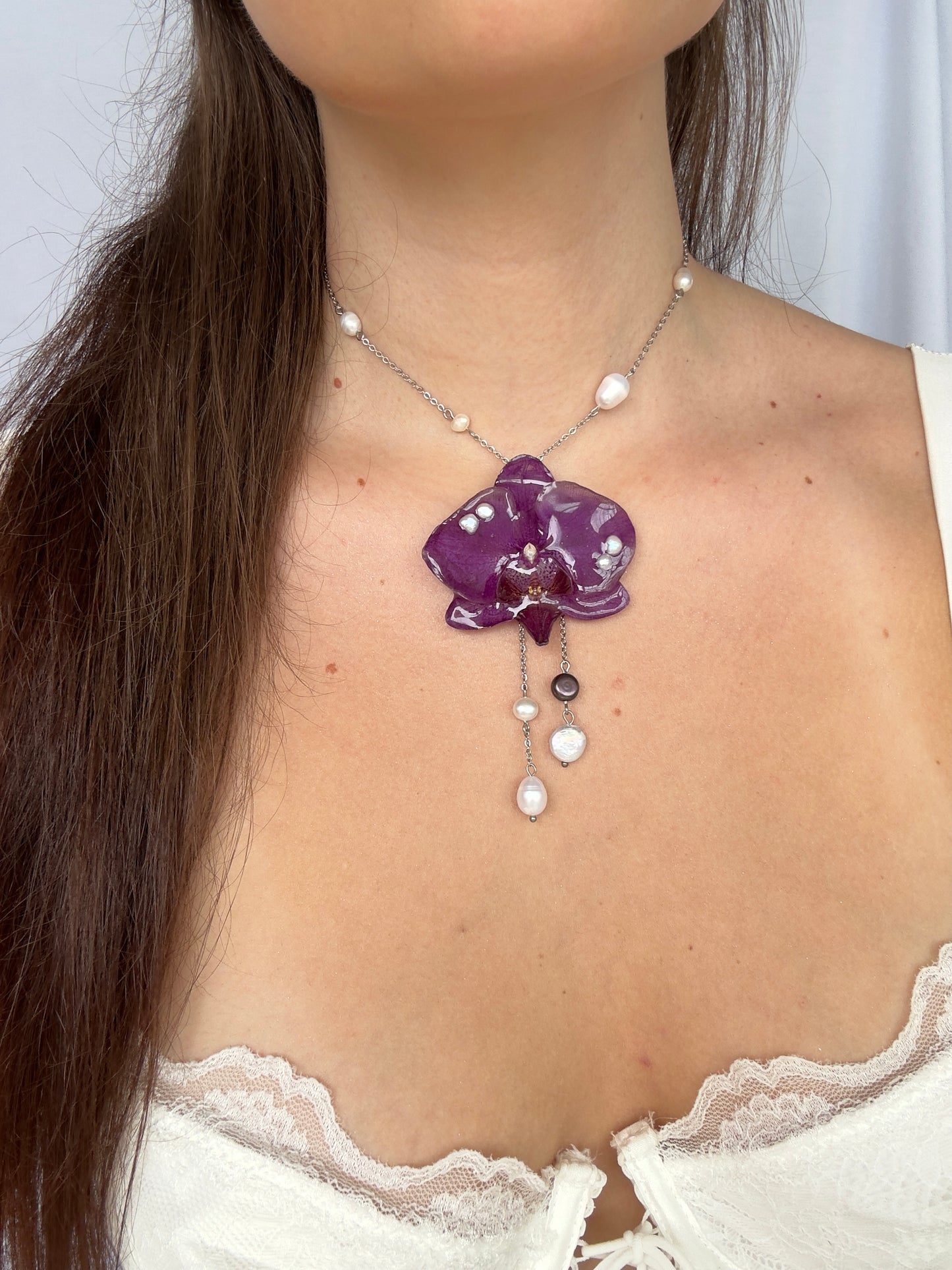 Dreaming purple orchid necklace