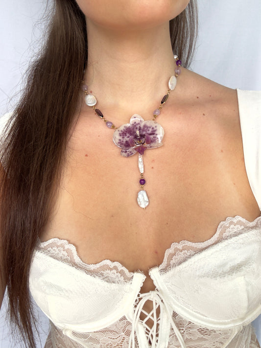 Eternal blossom pearl orchid necklace
