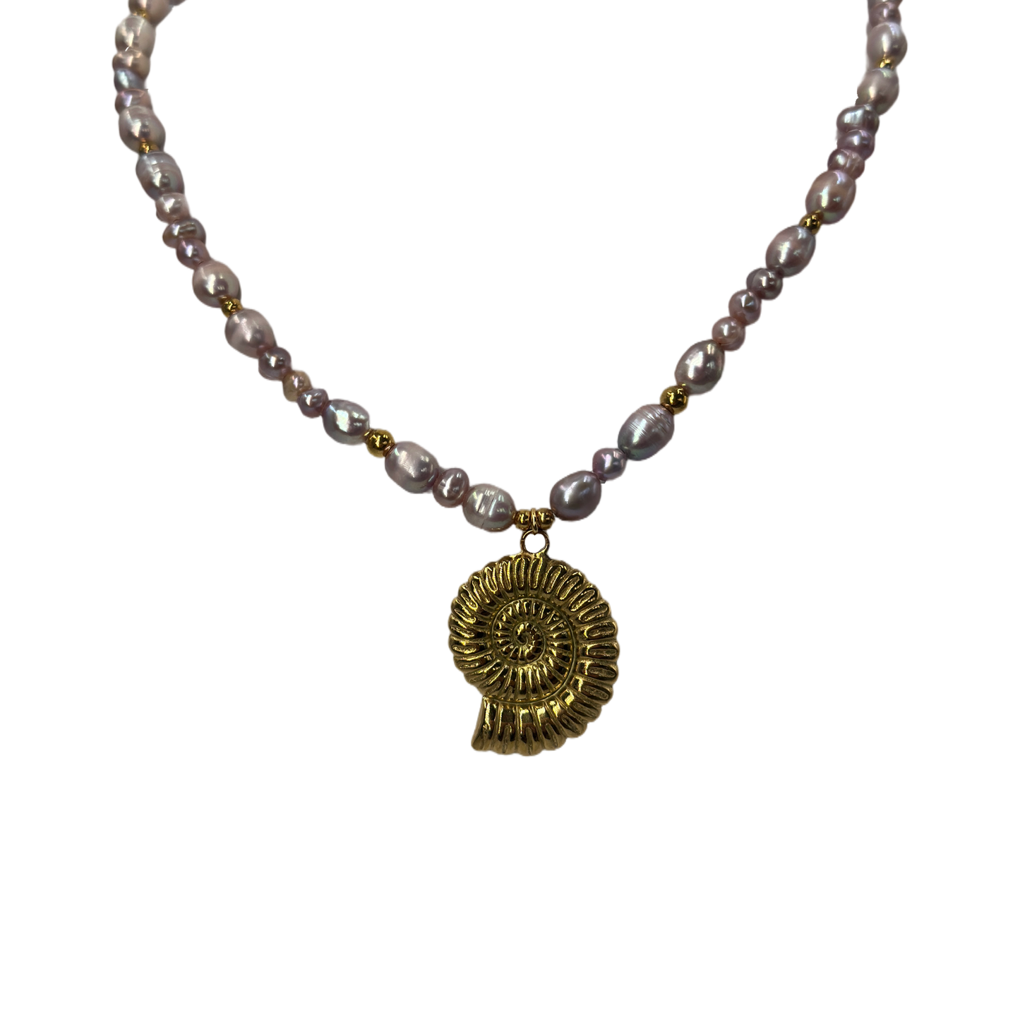 Spiral shell ricepearl necklace