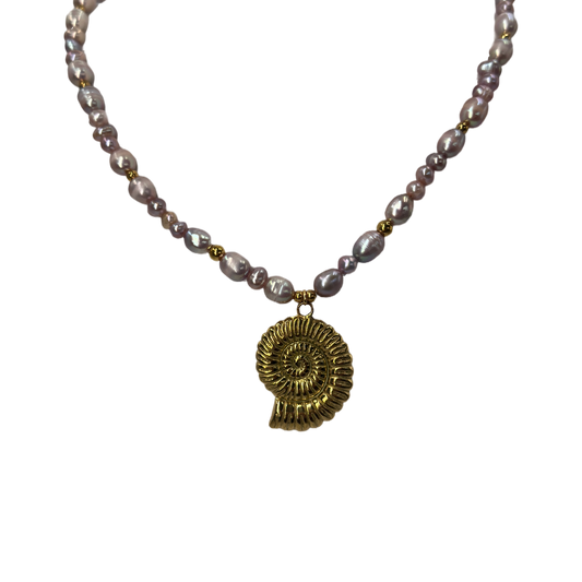 Spiral shell ricepearl necklace