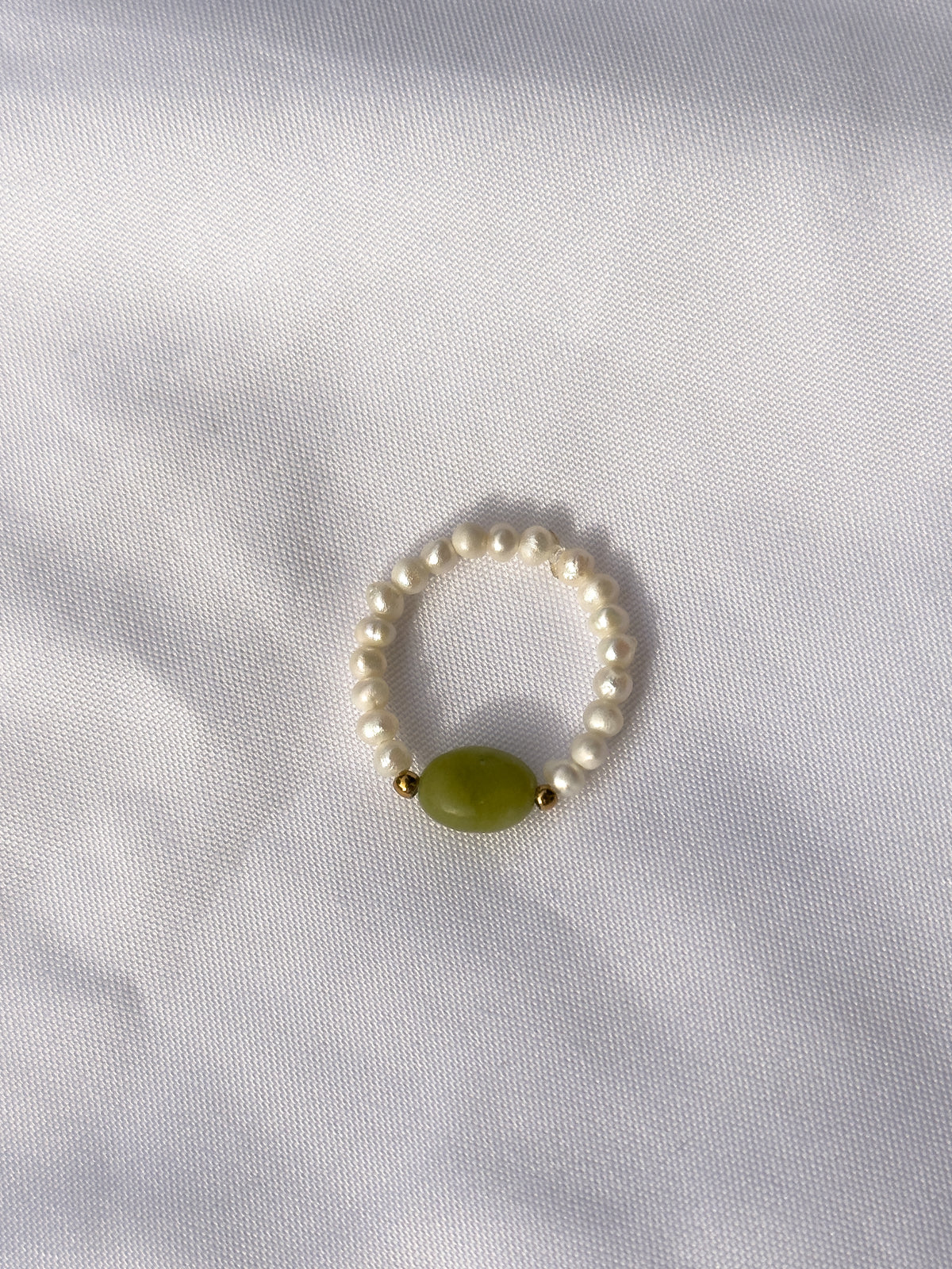 Green Jade pearl ring