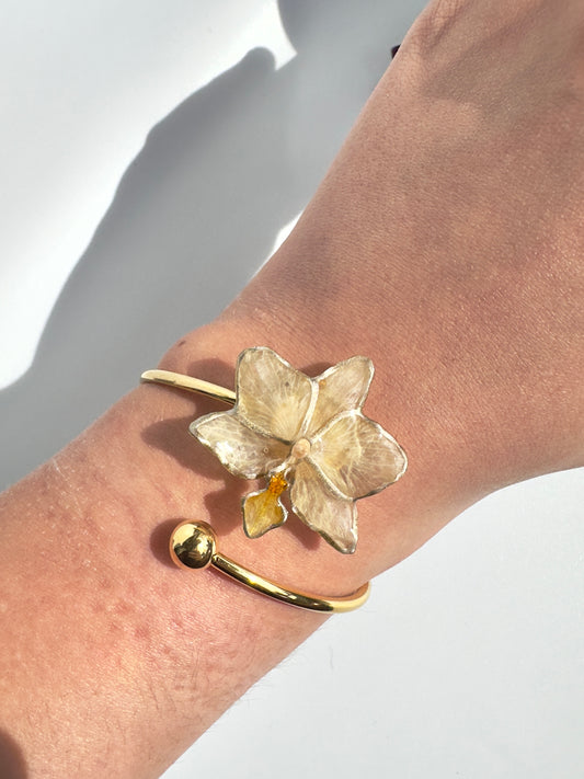 Gold white orchid bangle