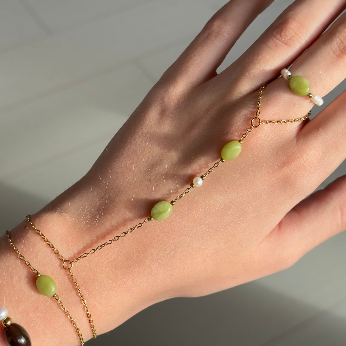 Green Jade pearl ring