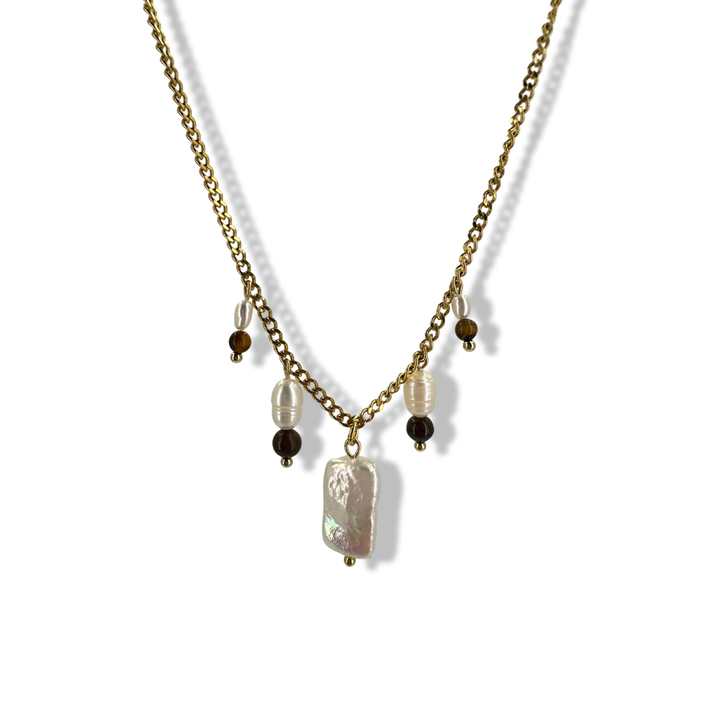 Tyger eye charms pearl chain