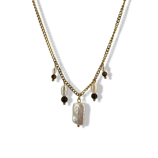 Tyger eye charms pearl chain