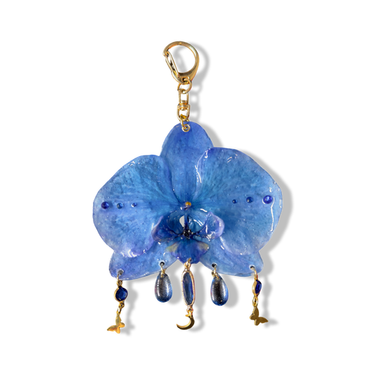 Blue glossy orchid bag charm